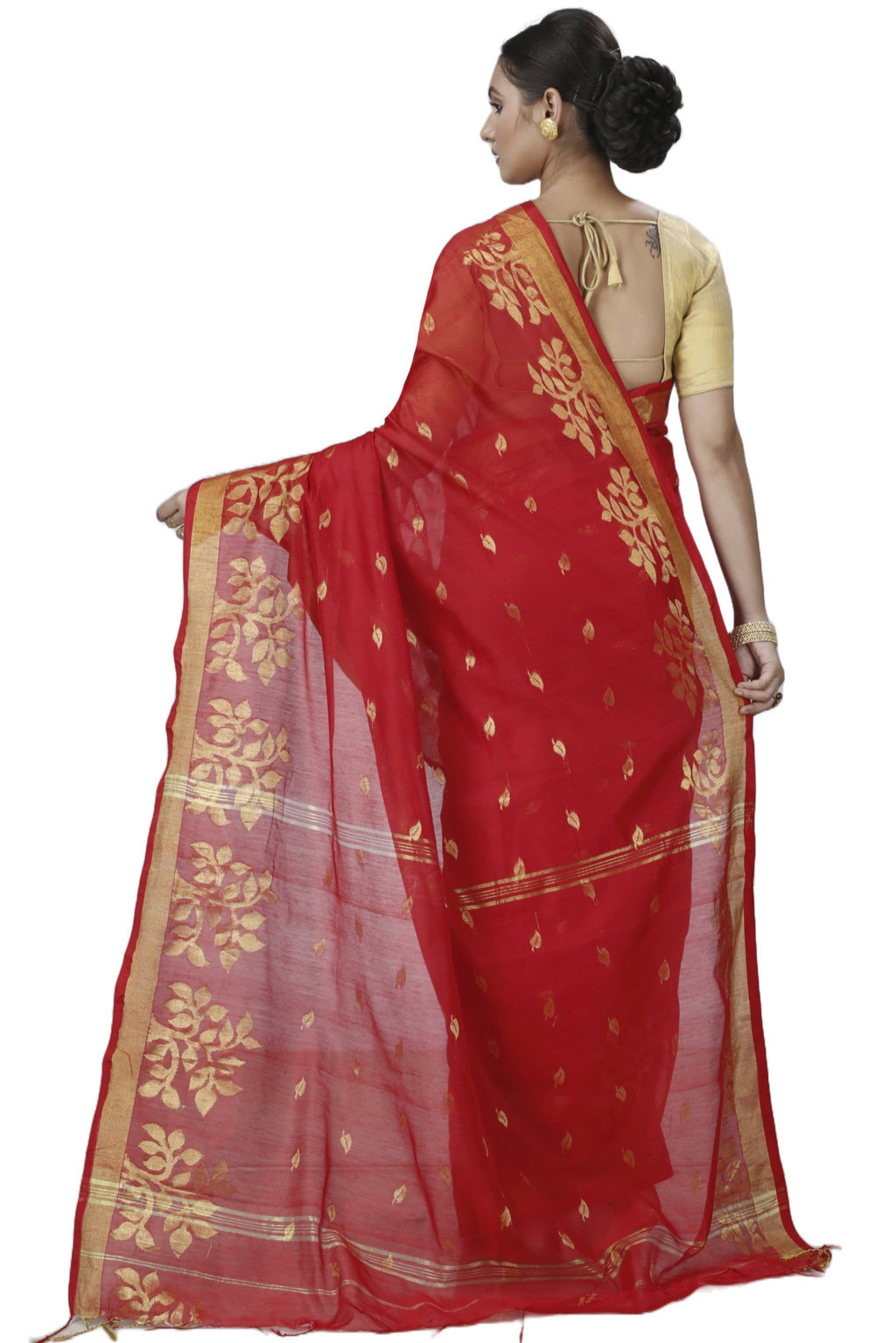 Red Blended Cotton Tina Hand Loom Saree (1213)